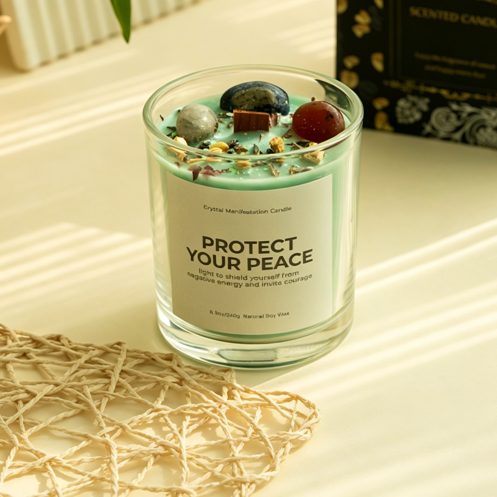 7 * 8.5cm Crystal Green [Rosemary] Wax Approximately 170g