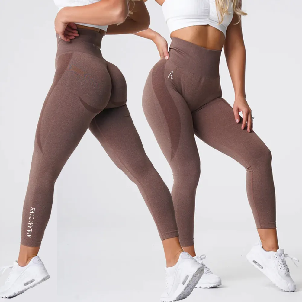 Custom Logo Sports Tights Gym Workout Pants Seamless High Waist Scrunch Butt Yoga Leggings for Women