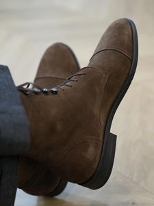 Bottes Chelsea en daim de vache haut de gamme pour hommes, style western, à lacets, formelles, de ville, brogues, style italien, grandes tailles - Product Image 4