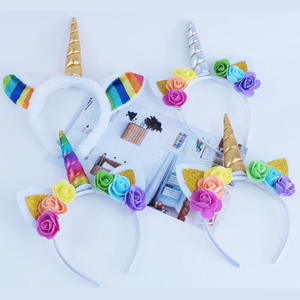 HLC Carnival <strong>Unicorn</strong> Rainbow Headband Gold Sequin Horn for Birthday <strong>Party</strong> <strong>Supplies</strong> Fun Cat Ear Head Bands Girls Hair Accessories - Product Image 6