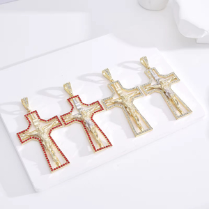 투톤 예수 십자가 십자가 펜던트 목걸이 가톨릭 종교 액세서리 - Product Image 1