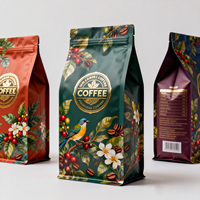 Sachet Doypack à fond plat, imprimé sur mesure, résistant à l'humidité, refermable, avec fermeture éclair, scellé sur huit côtés, pour bonbons, café et protéines de lactosérum