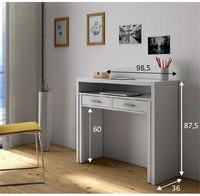 Bureau d'ordinateur compact avec plateau pour clavier, 2 tiroirs à fermeture douce, roulettes extensibles de 98,5 cm, en stratifié, idéal pour les petits espaces domestiques