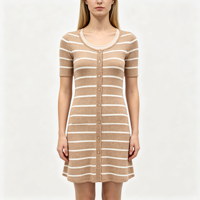 Robe boutonnée mi-longue à rayures jaunes en maille côtelée pour femme, personnalisable OEM & ODM, haute qualité, vente en gros - Haley Maxi