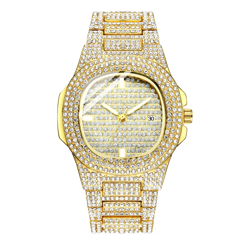 Hip Hop Luxury Mens Date Quartz Wrist Watches With CZ Alloy Watch For Men and Women Jewelry Iced Out Watches