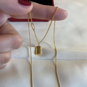 Rich Little Gold Bar Necklace Geometric Zinc Alloy Pendant 10cm Extended Chain Women Fashion Jewelry - Product Image 3