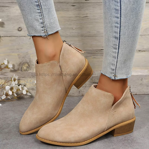 Botas de Mujer de Lujo, Estilo Británico, Color Sólido, Tacón de Diseñador, Botines Casuales para Dama - Product Image 1