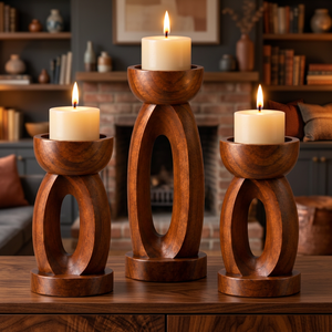 Ensemble de porte-bougies en bois fait main de luxe pour la décoration de la maison, occasion de mariage - Product Image 2