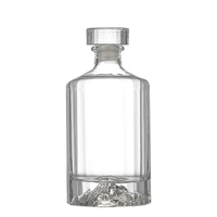 Vente en gros de bouteilles de vin en verre de luxe de forme ronde avec ligne verticale, 250 ml, 500 ml, 1000 ml, pour whisky, brandy, rhum, liqueurs, spiritueux, avec couvercle en verre