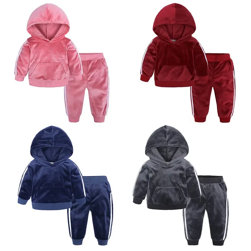 Groothandel Velours Kinderen Winter Kleding Sets Fluwelen Trainingspak Hoodie Met Oor Lange Broek 2 Stuk Jongen En Meisje Leisure Jogging set