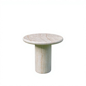 Natural Beige Round Cement Coffee <b>Table</b> Solid Stone Look Durable Living Room Furniture - Product Image 1