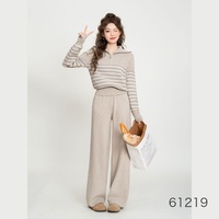 Ensemble 2 pièces en tricot imprimé gothique minimaliste pour femmes, pull à col rond et pantalon large taille haute, toutes saisons