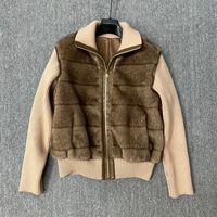 Gestrickte Patchwork-Kunstfelljacke für Damen Winter Neuer Stil Abnehmbare Ärmel Verdickte Warme Clip-Baumwoll-Kurzjacke