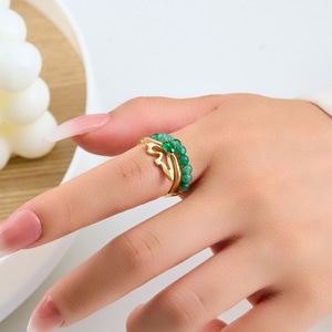 Butterfly Natural Stone Beaded Open <b>Ring</b> Adjustable Index <b>Finger</b> Jewelry Gift - Product Image 2