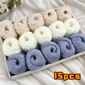 Lot de 15 pelotes de fil pour bébé de 750g, 3 couleurs mélangées, fil à crocheter en laine protéinée de soie pour tricot à la main, pulls, bonnets, chaussures et projets DIY pour bébés - Product Image 1