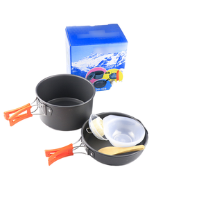 Draagbare aluminium camping kookset met inklapbare handgrepen voor wandelen, backpacken, buiten koken en gebruik met gasfornuis - Product Image 1