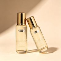 Ensemble de flacons en verre transparent pour cosmétiques avec bouchon doré poli, logo personnalisé pour marque, étiquette privée