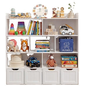 Armario <span class=keywords><strong>de</strong></span> Almacenamiento <span class=keywords><strong>de</strong></span> <span class=keywords><strong>Juguetes</strong></span> <span class=keywords><strong>para</strong></span> Niños <span class=keywords><strong>con</strong></span> 4 <span class=keywords><strong>Cajones</strong></span> Extraíbles y 8 Estantes Abiertos, Organizador <span class=keywords><strong>de</strong></span> <span class=keywords><strong>Juguetes</strong></span> Blanco <span class=keywords><strong>con</strong></span> <span class=keywords><strong>Ruedas</strong></span> Ocultas, Estantería Infantil - Product Image 1
