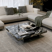 Table basse carrée en marbre Calacatta noir de luxe SHENGLIN, table en pierre sur mesure pour salon moderne, durable
