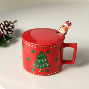 Taza de Cerámica Navideña con Tapa y Cuchara, Linda Taza de Dibujos Animados, Taza para el Desayuno - Product Image 3