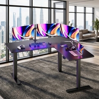 Bureau debout électrique à double moteur en forme de L Noir Hauteur réglable Bureau ergonomique assis-debout Grand bureau d'angle de bureau debout
