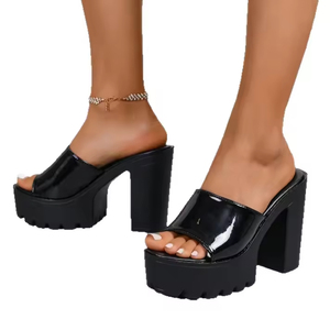 Nouvelles sandales d'été 2026 style européen et américain pour femmes, grande taille, à talon épais, ouvertes à l'arrière, couleur unie - Product Image 6