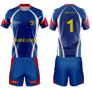 Venta al por mayor buena calidad Rugby uniformes conjuntos de manga Mitad de alta calidad completa de Rugby uniformes Kits