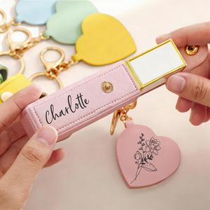 Pochette gravée fleur de naissance, étui à rouge à lèvres avec miroir, support de rangement anti-perte pour baume à lèvres personnalisé avec nom - Product Image 2