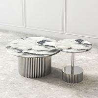 Grande table basse en marbre, ensemble de tables basses circulaires avec table TV assortie et design noir et blanc