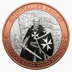 Pièce de monnaie commémorative de 1 oz en cuivre pur 999, motif bouclier de chevalier hospitalier, pour collectionneur d'histoire médiévale, souvenir - Product Image 1