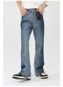 2022FW empilé jean hommes droit personnalisé jean <span class=keywords><strong>bleu</strong></span> foncé Streetstyle brut ourlet jean <span class=keywords><strong>pantalon</strong></span> - Product Image 6