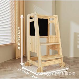 Torre de aprendizaje infantil de madera con pizarra, lavabo de pie y taburete portátil para bebés - Product Image 3