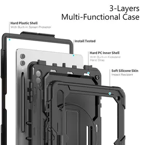 Built In Screen Protector Case For Samsung Galaxy Tab S9 Ultra X910 Samsung S8 Ultra X900 Universal Shoulder Strap