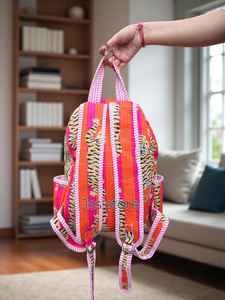 Sac à dos imprimé à la main motif tigre, 100 % coton matelassé, sacoche pour ordinateur portable, sac de transport élégant pour le quotidien avec sacs de sport confortables - Product Image 4