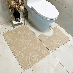 Ensemble de tapis de salle de bain 2 pièces, ensemble de tapis de salle de bain pavés extra épais, antidérapants, lavables tapis de bain pour baignoire, toilette et sol