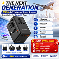 Adaptateur secteur universel Kantravel Multinational Travel 2500W, chargeur rapide Gan 100W, chargeur de voyage universel avec prise USB pour ordinateur portable