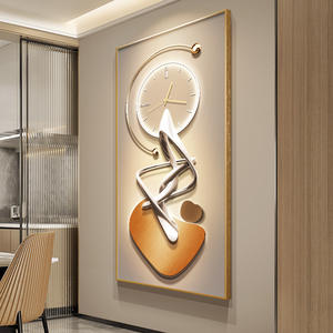 Horloge murale moderne de luxe en diamant, toile d'art, cadres en porcelaine cristalline, horloge abstraite avec peintures de paysages lumineux - Product Image 2