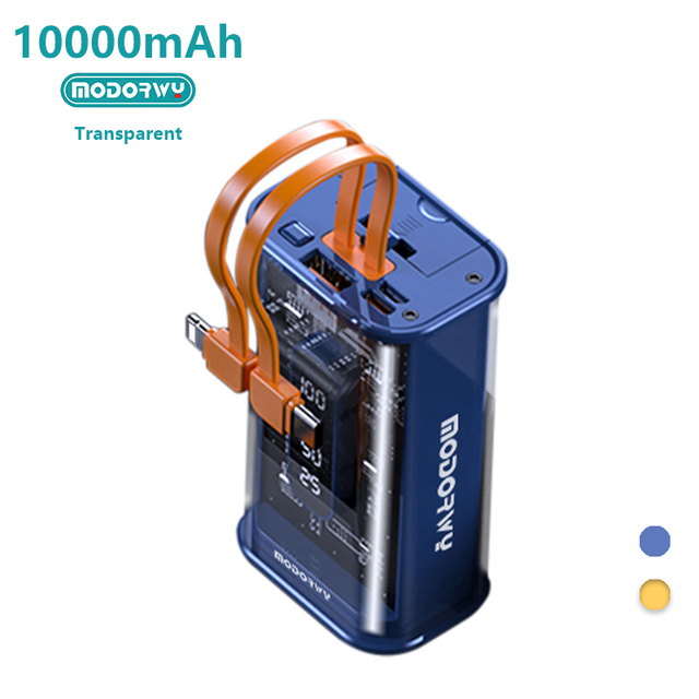 10000mAh Li-Polymer Ultra Slim Transparent Cyber-Punk Fast Charging LED Display Power Band Battery Pack Micro USB Holder Cable