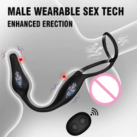 Masseur de prostate en silicone portable à 7 fréquences, télécommandé, double anneau anal pour retarder l'éjaculation, 100% étanche