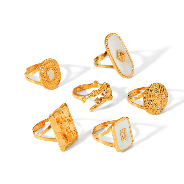 Luxury 18K Gold Plated Stainless Steel Adjustable Ring Fashion Dainty Jewelry Finger Ring for Women