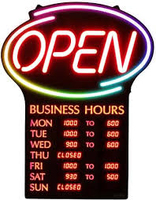Enseigne LED ouverte avec affichage des heures d'ouverture, logo personnalisé, enseigne lumineuse au néon pour bar, salon, vitrine, décoration murale