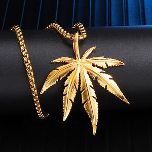 Acier inoxydable ange aile chaîne pendentif 18k or mauvaises herbes feuille pendentif collier hommes hip hop feuille d'érable collier - Product Image 1