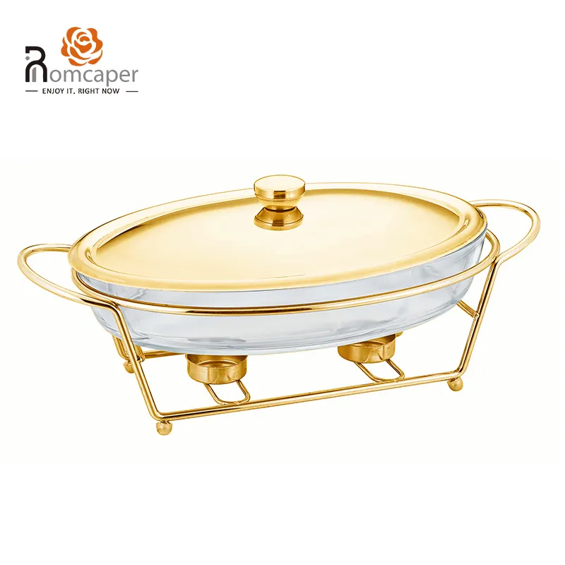 Party server induction middle east luxury chefing dish buffet gold commercial glass hot pot food display warmer set for catering