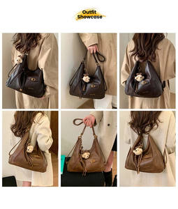 Bolso de Hombro Portátil de Cuero PU Suave Extra Grande con Cremallera y Correa Única, Colección Vintage 2025, Moda Femenina, Oferta de <span class=keywords><strong>Black</strong></span> <span class=keywords><strong>Friday</strong></span> y Navidad - Product Image 5