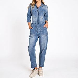 Mono vaquero de pierna ancha para mujer, venta al por mayor, logotipo personalizado, moda, ropa casual de verano, proveedor OEM ODM - Product Image 1