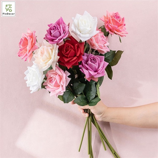 Wholesale High Quality Artificial Flower Single Stem Real Touch Silk Latex Coated Faux Rose Wedding Table Party Home Decoration