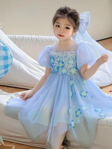 2025 Cô Gái Quần Áo 2-10y mùa hè Cô Gái Mới Công Chúa Hoa Cô Gái Váy + đầu hoa nơ trẻ em Ăn mặc - Product Image 6