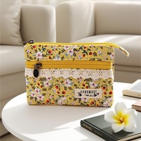 Dompet Kecil Motif Bunga Tempat Kartu ID Dompet Anak Perempuan Dompet Koin Motif Bunga Kantong Koin Kain Katun 4 Lapis Tempat Kartu ID