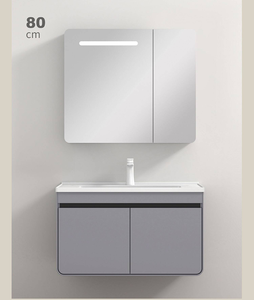 Mueble de Baño Moderno de Pared en MDF Gris Milán con Lavabo de Cerámica Integrado, Espejo Iluminado y Encimera Impermeable para Apartamento - Product Image 3