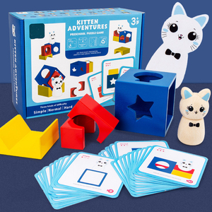Nuovo Hotsale in legno gattino avventure <span class=keywords><strong>Puzzle</strong></span> pensiero logico carte forma cognizione Montessori giocattoli educativi per bambini - Product Image 6